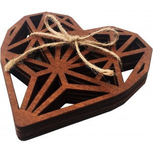 Heart Wood Coasters Set - 4pcs Color Cherry