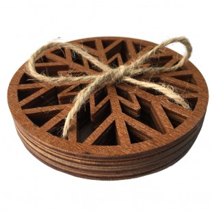 Snowflake Wood Coasters Set - 4pcs Color Cherry